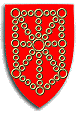 Darstellung eines roten Schildes mit einem Motiv aus verbundenen Kettengliedern, das das Königreich Navarra repräsentiert